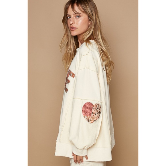 POL Love Letter Patch Relaxed Fit Sweatshirt in Cream - Picture 4 of 6